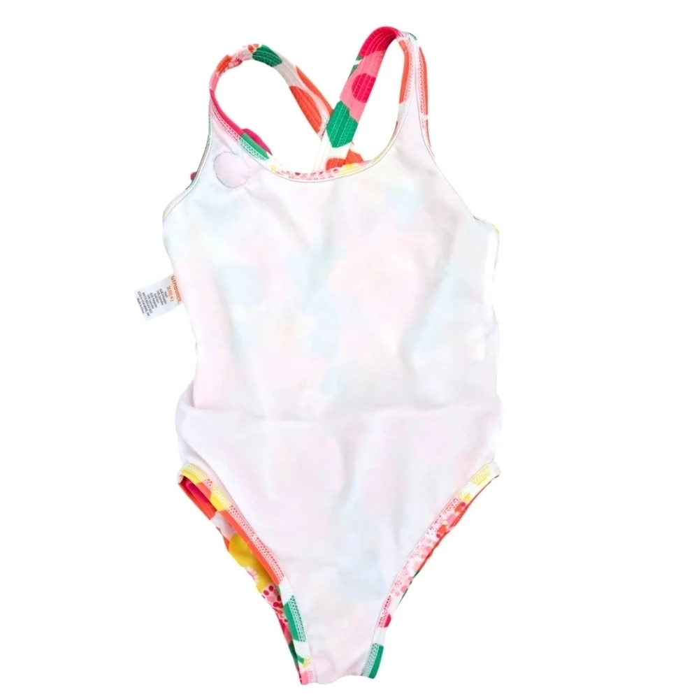 Gymboree Girls Swimsuit Floral Kids Swimwear with Pink Ruffle Size XS 4T